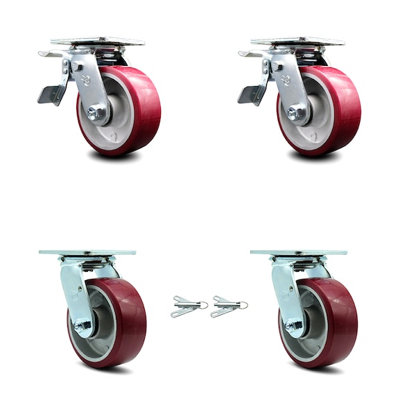 5 Inch Poly on Aluminum Caster Set with Roller Bearing 2 Brake 2 Swivel Lock SCC